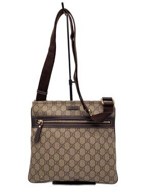 Gucci GG Supreme Canvas Flat Messenger Bag monogram canvas Brown